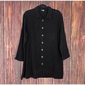 CP SHADES Womens Black Tunic Button Down Shirt Soft Cotton Rayon Size Medium